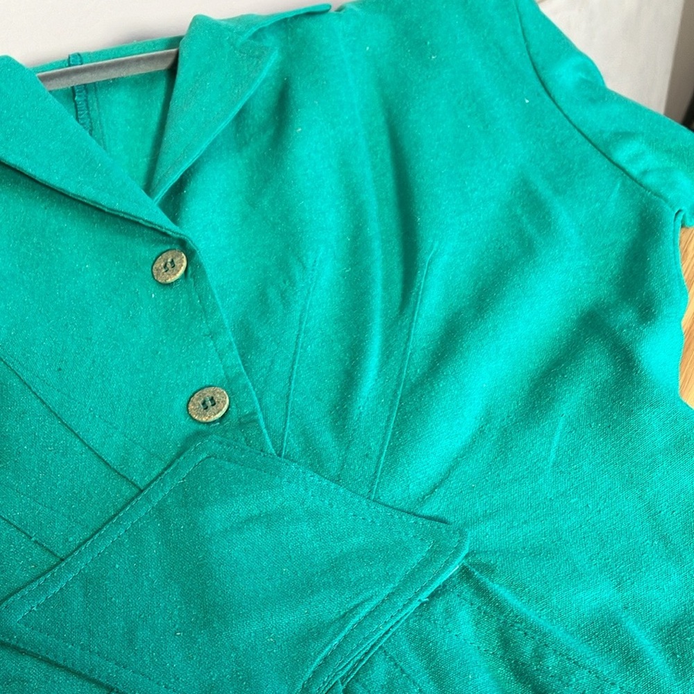 Vintage dress silk Amoretti Turquoise green Silk half sleeve retro 80s - Picture 11 of 15